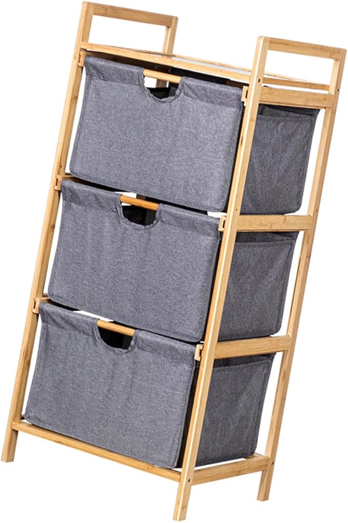Yosoo 3 Tier Laundry Hamper Organizer with Towel Cabinet Handles, Large Capacity Box Shelf, Compact Design for Bathroom Bedroom Living Room, Ideal Storage Organizer (Grey)