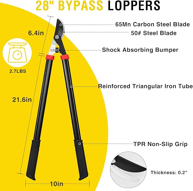 Yesker 28" Loppers for Tree Trimming Heavy Duty Tree Trimmer Sharp Steel Blade Bypass Loppers Branch Cutter up to 1.5 Inch Dia Cut Capacity Shock-Absorbing Bumper Handle Ideal for Garden Maintenance