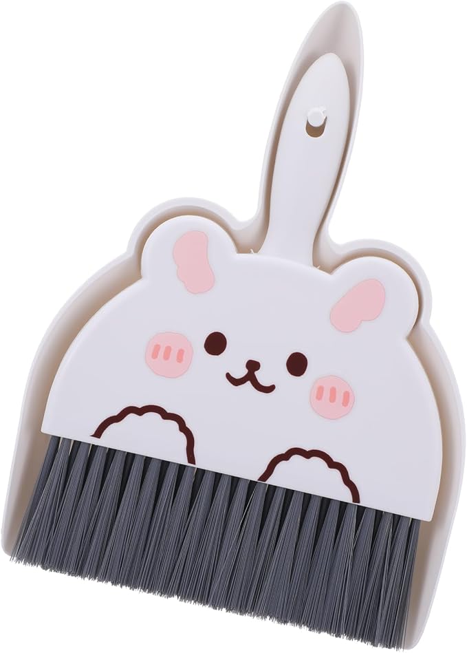 Upgrade Small White Broom and Dustpan Set, Hand Dustpan and Brush Set, Cute White Mini Broom and Dust pan Sets, Little Dust Pan for Home Use Tabletop Debris Cleaning Pet Cages Guinea Pig Cages