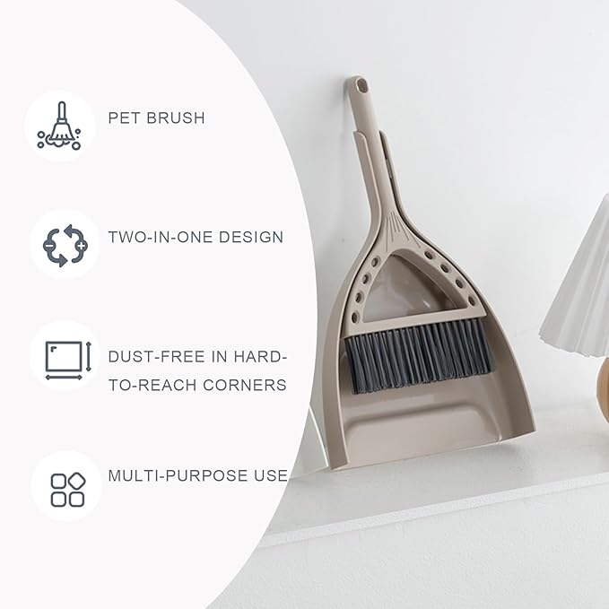 Mini Broom and Dustpan Set Small Dust pan and Brush Set Perfect for Desk Office Camping Dorm RV Essentials (Khaki)