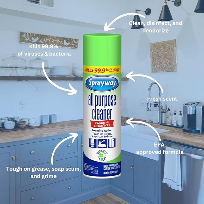 Sprayway All Purpose Disinfectant Cleaner, Foaming Action, 19 Ounce