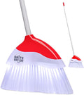 Indoor Broom with LED Lights | Angle Broom for Dark Corners & Low Light Areas | Soft Bristle, Adjustable Long Handle | Floor Sweeper for Kitchen, Room, Office & Garage (White)