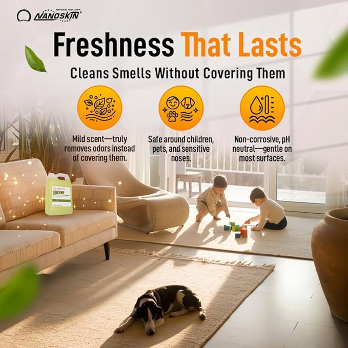 Nanoskin ENZYME Multi-Purpose Cleaner & Odor Eliminator 1 Gallon - Removes Complex Organic Stains, Dirt, Grease, and Grime from Multi Surfaces | For Automotive, Floor, Kitchen, Bathroom, Plumbing