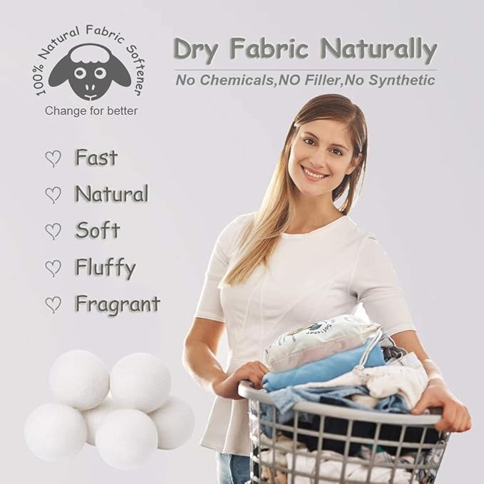 Budieggs Wool Dryer Balls Organic XL 6-Pack, 100% New Zealand Wool Chemical Free Fabric Softener for 1000+ Loads, Baby Safe & Hypoallergenic, Fabrics Soft and Fluffy Naturally