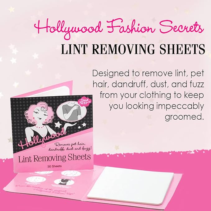 Hollywood Fashion Secrets Lint Removing Sheets, Pocket-Sized Fabric Cleaners, 30 Count