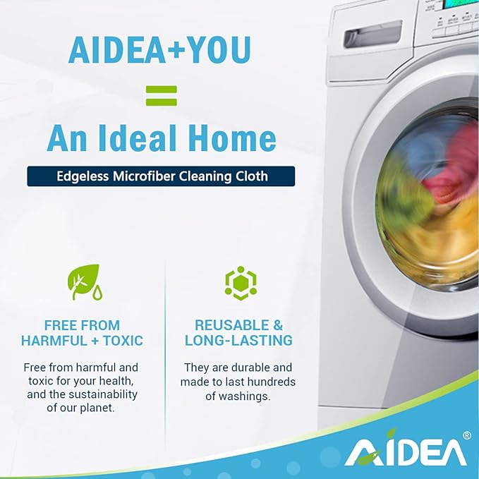AIDEA Microfiber Cleaning Cloth, 5PK, Soft Absorbent Rags, Microfiber Towels for Cars, Kitchen Towels, Dusting Cloth for Home, Window, Cleaning Supplies, 12"×12"