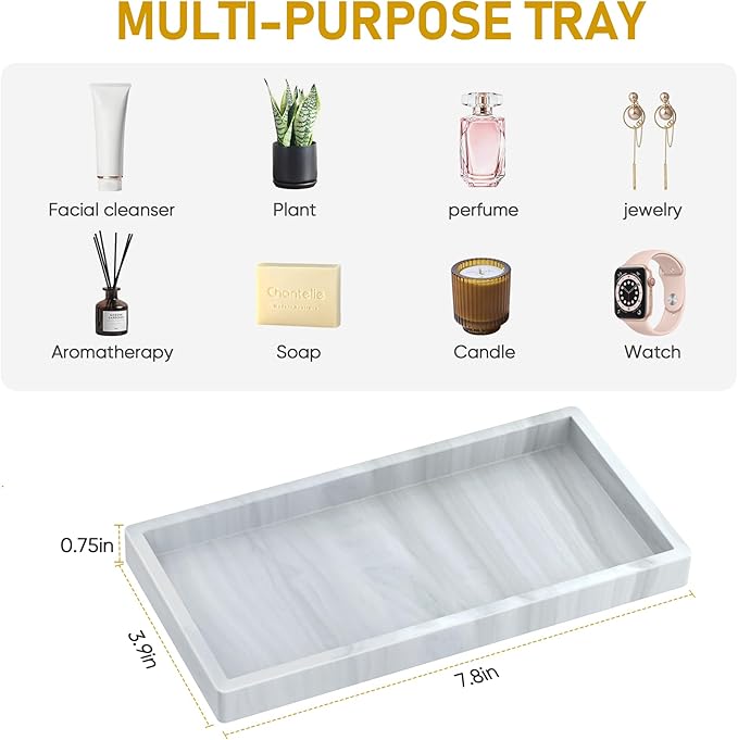 Silicone Bathroom Tray,Shatterproof Silicone Tray for Bathroom Counter,Small Vanity Tray for Bathroom Soap Dispenser Tray Toilet Tank-7.8 * 3.9in