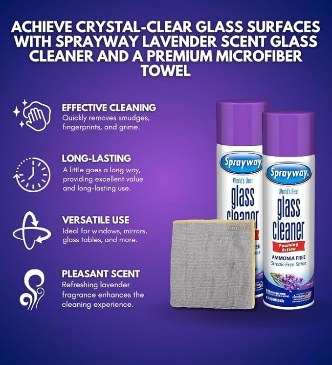 Sprayway Glass Cleaner Spray 19 oz Bundle with Microfiber Cloth – Window, Mirror & Shower Glass Cleaner for a Shine – Gift Set (2 Items)