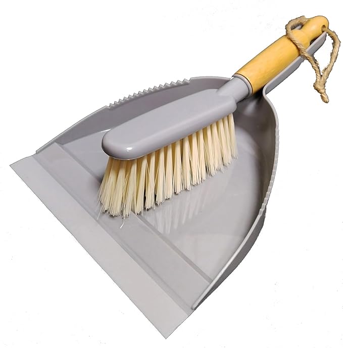 Dustpan and Brush Set -Small Broom Dustpan Set, Hand Broom and Dust Pan for Pet, Car, Dorm, Comping (Gray)