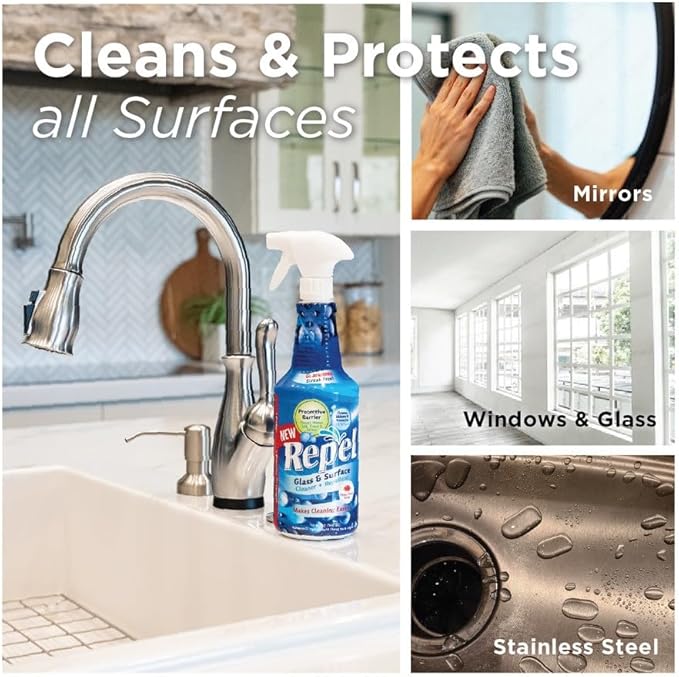 Clean-X REPEL Glass & Surface Cleaner 32 fl. oz. - Cleans & Repels water spots and dirt on glass, mirror, tile and multi surface by UNELKO (3)
