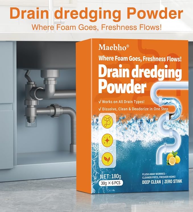 Powerful Sink Pipe Dredge Cleaner, 6 Pack Drain Cleaner Powder, Fast-Acting Foaming Portable Sink & Drain Cleaning Foam for Kitchen Toilet Pipe Dredging
