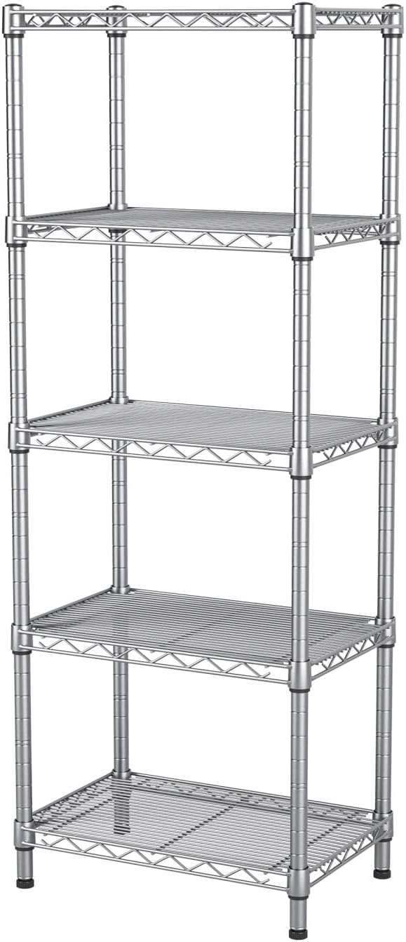 Golpart Small 5 tire Shelves Storage Wire Shelving Unit Metal Shelf Adjustable Organizers Storage Shelving for Bathroom Laundry Room Kitchen Pantry10”D x 16”W x 55”H Silver