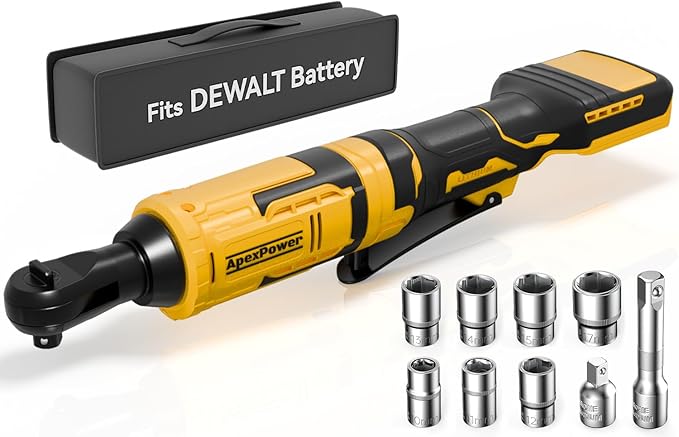 3/8 Inch Cordless Ratchet Wrench for DEWALT 20V Battery, 88Ft-Lbs, 0-400RPM, Electric Ratchet Wrench Set w/Variable Speed Trigger, Reinforced Head, R&F Switch, 7 Sockets,3/8" to 1/4" Adapter