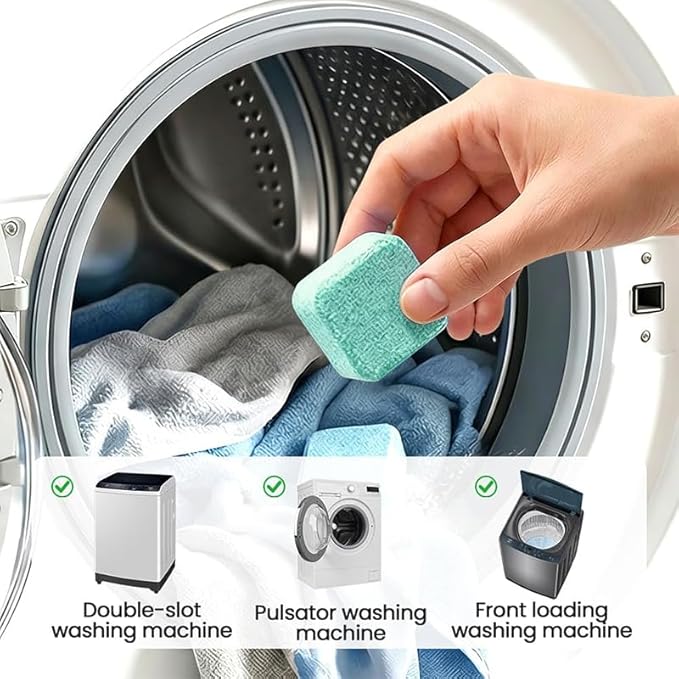 Washing Machine Cleaning Tablets: Powerful Deep Cleaning for Front Loader & Top Load Washer Machines - Clean Inside Drum and Laundry Tub Seal (12 pieces)