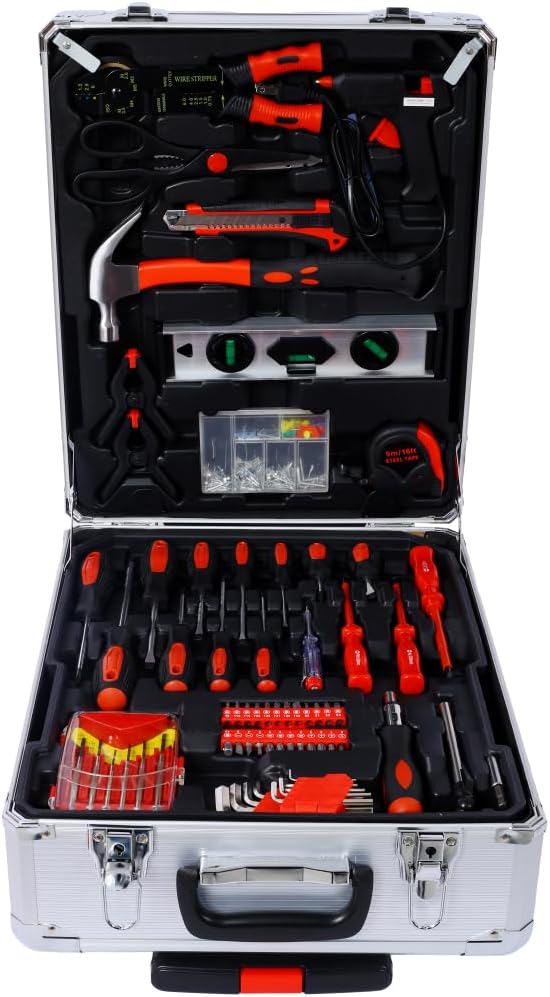 Home Repair Tool Set Kit, Luxebough Mechanics Tool Set with Rolling Tool Box, 4 Drawer Toolbox Storage Case, General Household Tool Kit for Maintenance, Garden, Homeowner, Handyman (970 PCS)