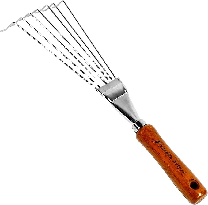 Japanese Hand Rake Garden Tool - Japanese Steel with Wood Handle - Small Rake for Leaves, Handheld Garden Cleaning Tool - Made in Japan