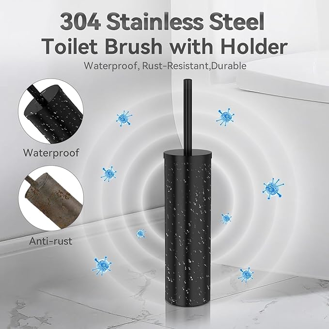 DOWRY Toilet Bowl Brush and Holder for Bathroom, Deep Cleaning Toilet Brush and Holder Set with Long Handle, Hidden Toilet Bowl Brush with Replaceable Head,Modern Decor Black Round 2PCS