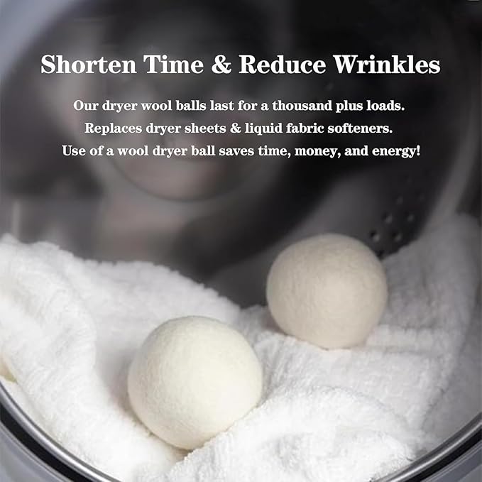 Wool Dryer Balls Laundry Reusable Wool Balls for Dryer Organic Premium New Zealand Wool Natural Fabric Softener Reduce Clothing Wrinkles Drying Clothes Faster Eco-Friendly 3 Pack XL