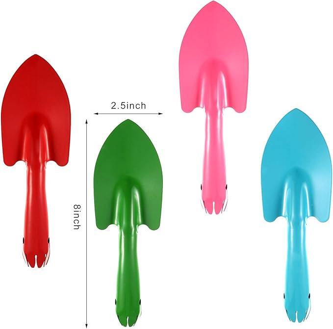 Honoson 4 Pieces 8 Inch Trowel Set Sand Shovels Metal Hand Shovel Colorful Spades Garden Tools for Beach Soil Planting Digging Gardening Transplanting