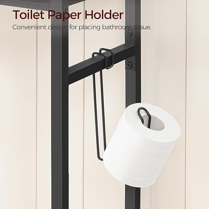MAHANCRIS Over The Toilet Storage Rack, 3 Tier Bathroom Organizer Over Toilet, Freestanding Space Saver Toilet Stand with 2 Hooks, Bathroom Storage Shelf, Easy to Assemble, Rustic Brown TSHR6001