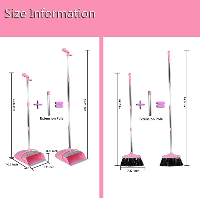 Broom and Dustpan Set, Broom with Dustpan Combo Set for Home Office Kitchen(Pink)