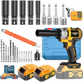 Wireless impact electric wrench kit, impact drill with charger, lithium-ion battery, portable quick charger - suitable for home and car maintenance and repair (Upgrade battery * 2+plastic box)