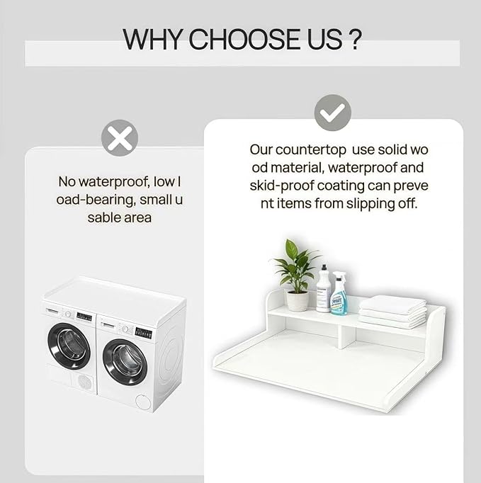 NAT Maya 2-Tier Washer and Dryer Countertop, 54" W x 27.6" D Laundry Room Organization,Washer Dryer Topper Storage for Folding Clothes Over Washer and Dryer-White