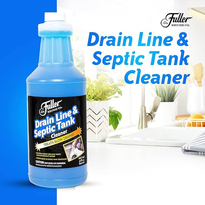 Fuller Brush Drain Line & Septic Tank Cleaner – 32 oz Enzyme-Based Drain Cleaner for Slow Drains, Grease & Food Buildup, Safe for PVC/Metal Pipes & Septic Systems (Pack of 1)