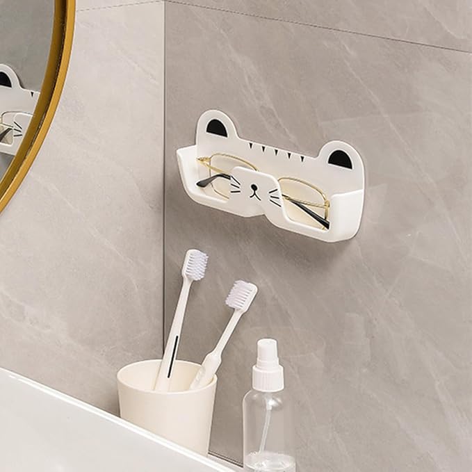 NUOBESTY Wall-Mounted Cat-Shaped Sunglass Organizer, Plastic Eyewear Storage Holder for Household Glasses, Portable White Glasses Case for Entryway and Bedroom Use,