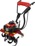 Gas Powered Tiller, 63Cc 4-Stroke Soil Cultivator Mini Tiller Cultivator Garden Tiller Hand Rotary Cultivator Rototiller Garden Tool with Long Handle for Lawn Garden Soil Cultivation 1600W