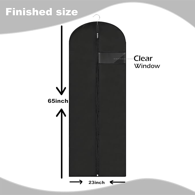 Dress Bags for Gowns Long, 65'' Garment Bags for Hanging Clothes, Suit Bag Cover for Storage and Travel (Black)