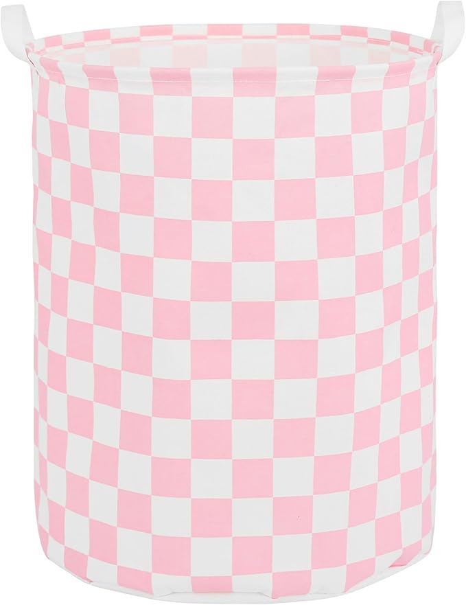 Large Foldable Laundry Basket Organizer Holder portable tall collapsible laundry hamper nusery Storage Basket Bin with Handles (Waterproof Lining, Pink Racing Flag)