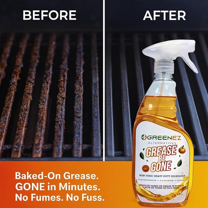 GREASE-BE-GONE | Citrus-Powered Kitchen Degreaser Spray | Dissolves Baked-On Grease & Oil | Pure & Safe Formula for Ovens, Stoves, Air Fryers, BBQ Grills | No Fumes or Odors (23 oz)