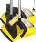 2-Pack is More economical,Brooms with Dustpan Combo Set， with 52" Long Handle, Dustpan Teeth with self-Cleaning Function, Indoor and Outdoor Sweeping, Perfect for Home Office(Large/Yellow /2-Pack).
