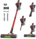 Clinkal Cordless Stick Vacuum Cleaner, 38Kpa Powerful Suction Vacuum Cleaner with LED Headlight, Detachable Battery, 8-in-1 Lightweight Handheld Vacuums for Pet Hair Carpet and Hardwood Floor, Red