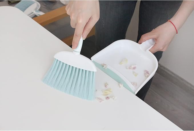 Mini Broom and Dustpan Set-Mini Whisk Set for Desk, Housekeeping, Office, Kitchen, Pet Nest, etc.,Daily Cleaning Necessity Plastic Mini Dustpan Set (Light Blue)