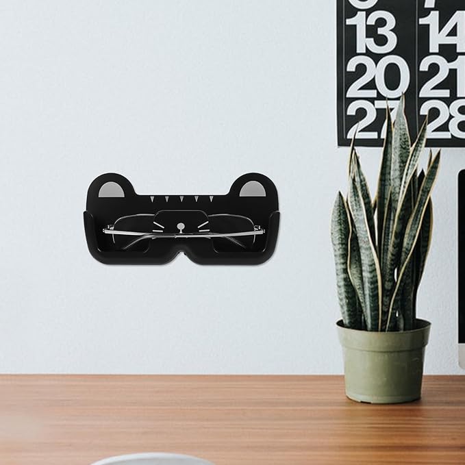 Wall Mount Glasses Holder Plastic Eyeglasses Case Sunglasses Storage Box Black Wall-Mounted Eyewear Organizer for Bedroom Bathroom Bedside Use