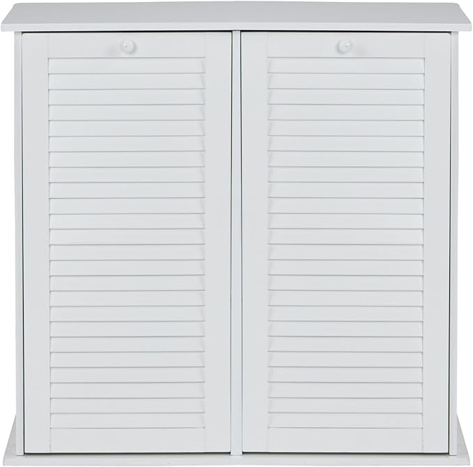 Household Essentials Tilt-Out Laundry Sorter Cabinet with Shutter Front, White, White Wood Shutter