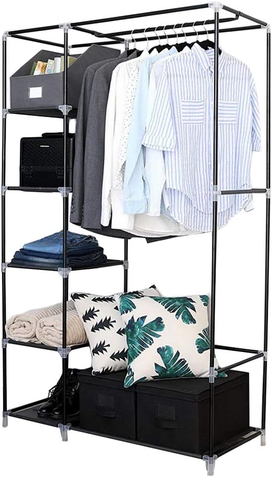Portable Closet Wardrobe, Closet Storage Organizer Rack with Shelves and Cover for Hanging Clothes, Non-Woven Fabric, Quick and Easy to Assembly (64'', Gray)