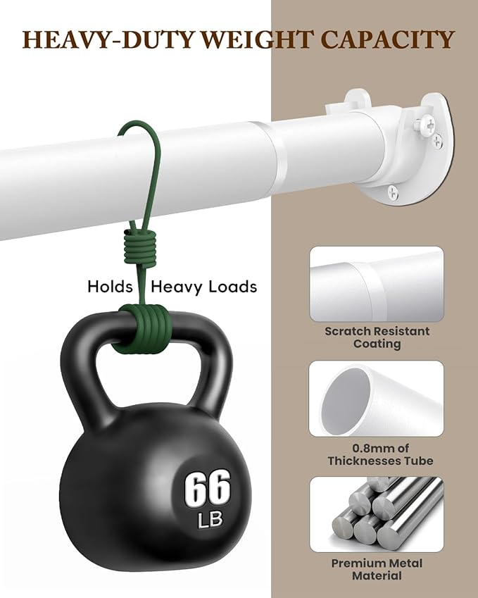 Closet Rod 17-39 IN, Heavy Duty Closet Rods for Hanging Clothes, Adjustable Closet Rods for Wardrobes Storage Laundry RV Bathroom, Easy Install, White