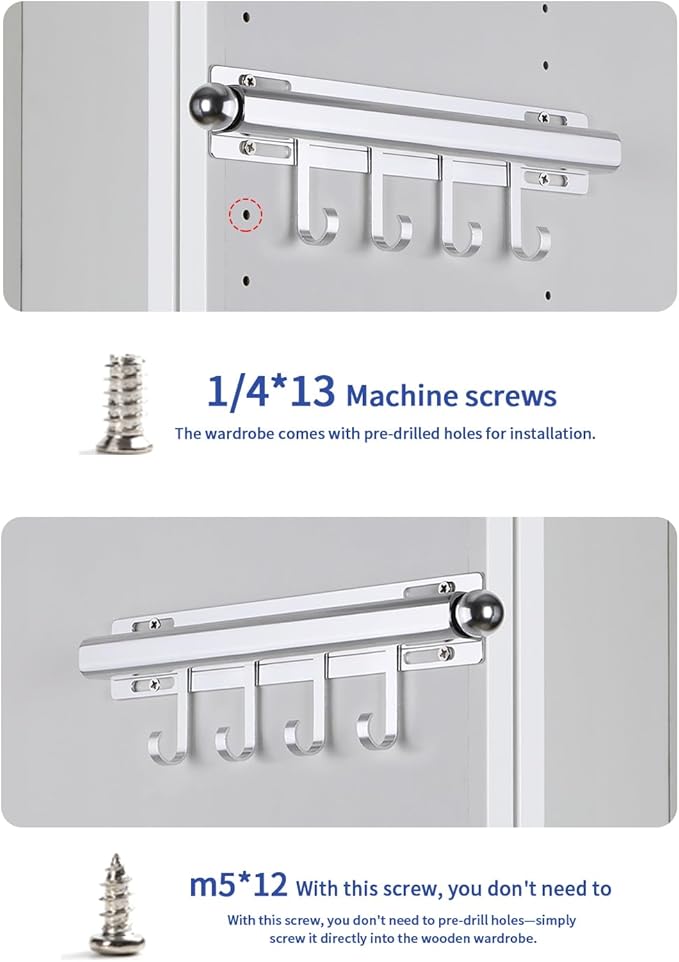BaiNong 12" Valet Rod for Closet Pull Out With 4 Hooks Valet Rods for Closets (2Pack Silver) Closet Valet Rod Slide Out
