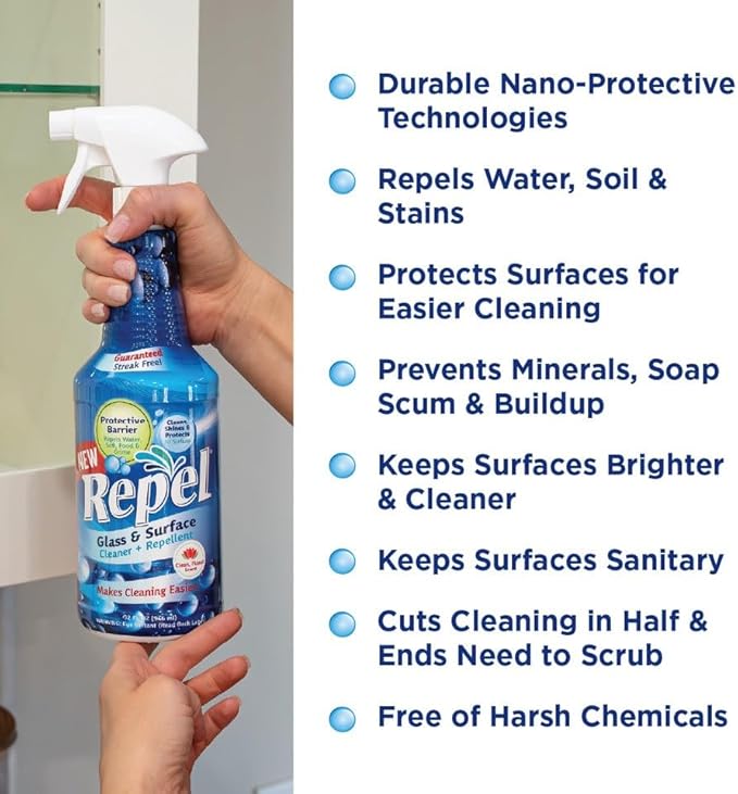 Clean-X REPEL Glass & Surface Cleaner 32 fl. oz. - Cleans & Repels water spots and dirt on glass, mirror, tile and multi surface by UNELKO (2)