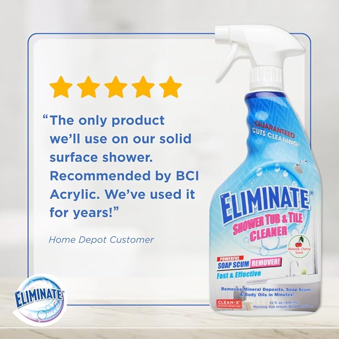 Clean-X Eliminate Shower Tub & Tile Cleaner- 32 fl oz. - Shower Cleaner. Powerful Cleaner removes soap scum and hard water minerals by UNELKO Invisible Shield (2 Pack)