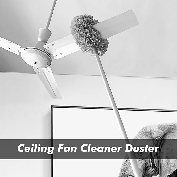 Ceiling Fan Cleaner Duster,Extra Long Dusters with Extension Pole 47 inch for Cleaning, Circle Shape Microfiber Reusable Duster & Flexible Brush, Ceiling Fan Duster for High Ceilings, Furniture (Grey)