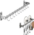 Hanging Wall Mount knife Wall Mount, Kitchen Organizer Storage Shelf for Utensils Spatula Spoon, Space-Saving Knife Rack with Hooks,Wall-Mounted Utensil Holder (Grey, 40CM+Single Pole+6Hooks)