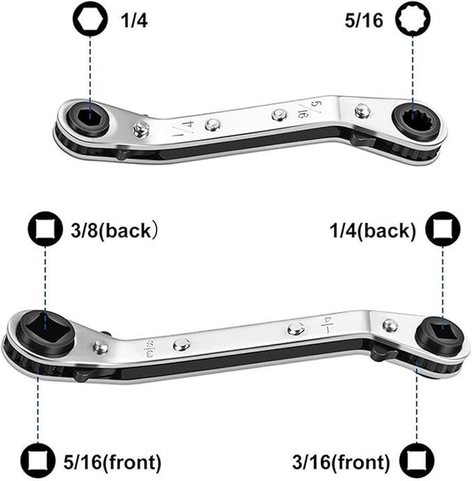Ratchet Wrench Set, Refrigeration Repair Tool, Heavy Duty Ratchet Wrench Set, for Steel and Alloy, Automotive Plumbing Industrial Use, Air Conditioning Maintenance, Home DIY Repair Tool Kit