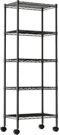 DUMOS 5 Tier Metal Shelving, Heavy Duty Shelves Wire Shelving Unit with Removable Wheel Casters, Shelves Organizer for Bathroom Garage Living Room Kitchen Pantry Laundry Black