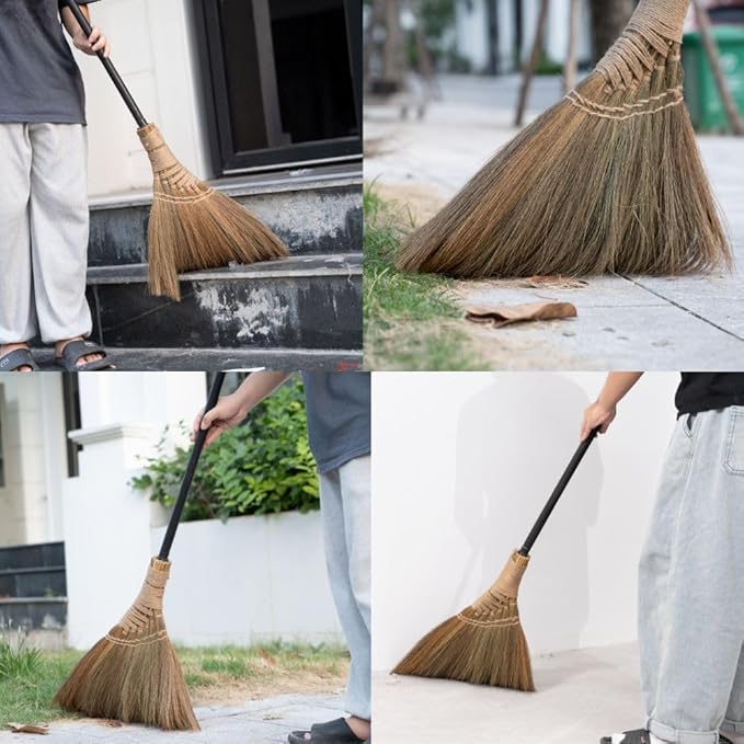 Natural Whisk Broom – Vietnamese Straw Soft Broom for Indoor-Outdoor Cleaning, Yard, Sofa, Car Hood, Decoration, 51.57-Inch Long