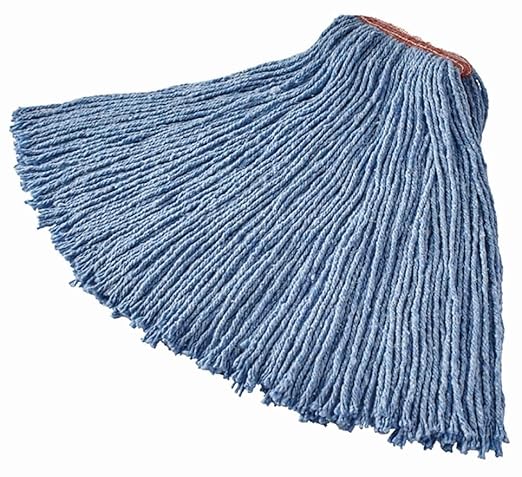Rubbermaid Commercial Products Premium 8-Ply Cut-End Blend Mop, 20-Ounce, 1-Inch Orange Headband, Blue, Heavy Duty Wet Mop for Floor Cleaning Office/School/Stadium/Bathroom