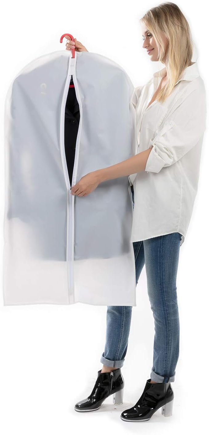 MsKitchen 6 Pack Garment Bags for Hanging Clothes (24x40") - Dustproof Suit Bags for Closet Storage - Durable PEVA Covers with Sturdy Zipper for Coats, Jackets & Dresses (Translucent)